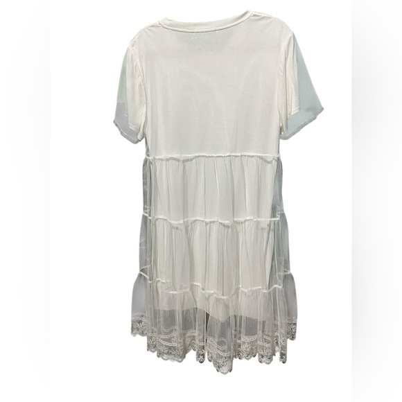 Alice & Olivia Off White Babydoll Dreema Tulle Tee Lace Tiered Mini Dress size L - Picture 6 of 15